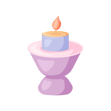 Cartoon Candle in Candlestick. Aromatherapy Concept Therapy with Tea Candle Flat Design Style. vector illustrationのイラスト素材