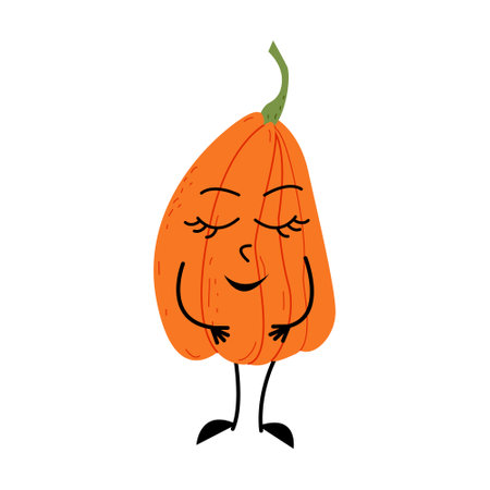 Pumpkin with closed eyes. autumn character. flat cartoon illustrationのイラスト素材