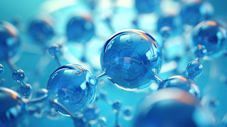 Abstract molecules design. Atoms. Medical background for banner or flyer. Molecular structure with blue spherical particles.の素材