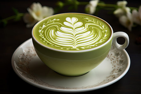Matcha latte, japan green tea. Minimalistic backgroundの素材