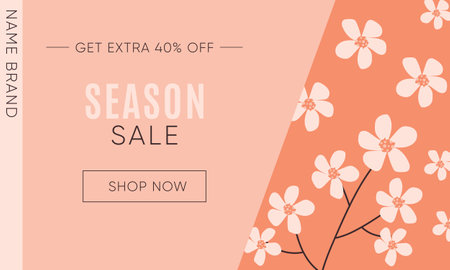 Creative season sale banner in trendy peach fuzz color with discount text. Season promotion illustration.のイラスト素材