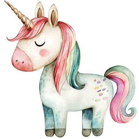 Watercolor unicorn, magical unicorn illustration, white backgroundの素材