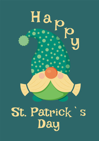 St Patrick's Day Gnome, Green Card. Vector Illustrationのイラスト素材