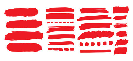 Red highlighter lines set isolated on white background. Marker pen highlight underline strokes. Vector hand drawn elementのイラスト素材