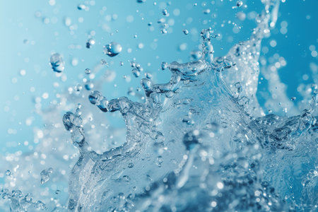 Powerful liquid explosion, blue Background. World water day conceptの素材