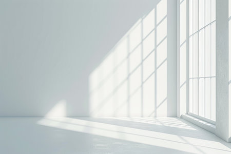 Abstract white studio background for product presentation. Empty room with shadows of windowの素材