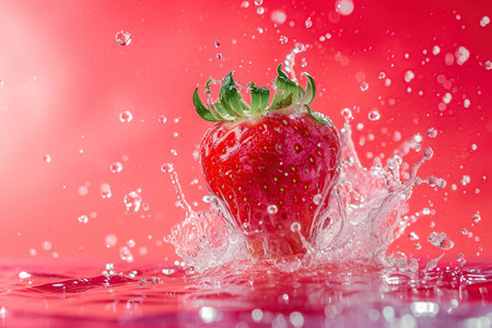 Powerful liquid, fresh strawberry Pink Backgroundの素材