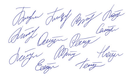 Set of fictitious handwritten autograph, adding a touch of realism to your creative projects. Scrawl lettering for business, signing of documents, certificates and contracts.のイラスト素材