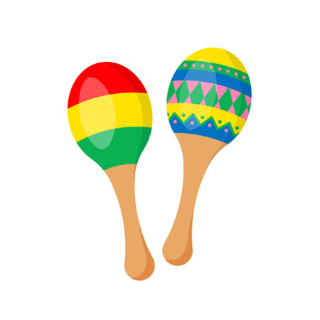 Maracas pair. Vector illustration of colorful maracas isolated on white backgroundのイラスト素材
