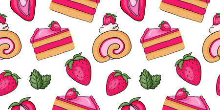 Seamless pattern with strawberry sweets. Background for packingのイラスト素材
