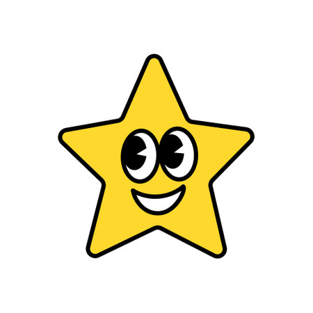 Groovy star character vector illustration. Star mascot with smileのイラスト素材