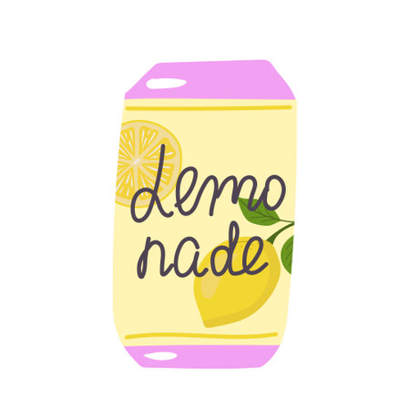 Lemonade in aluminum can. Soda bottle lemon can. Cold drink with lemon.のイラスト素材