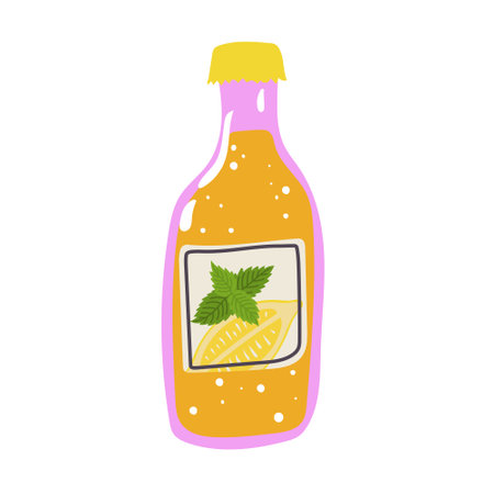 Bottle with yellow lemonade detox drink, fruit smoothie, organic lemonades.のイラスト素材