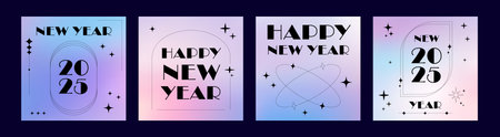 New Year 2025 Square Card Set. Modern Design Post Templates. Aesthetic gradient backgrounds with geometric abstract shapesのイラスト素材