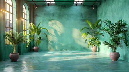 A Vibrant Green Interior Space filled with Beautiful Tropical Plants for a Fresh Lookの素材