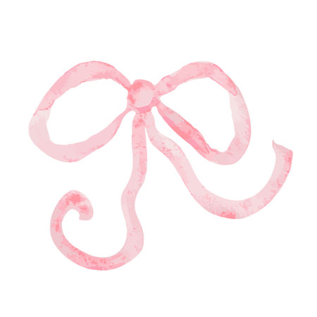 This is a delicate and elegant pink watercolor illustration of a beautiful bow designのイラスト素材