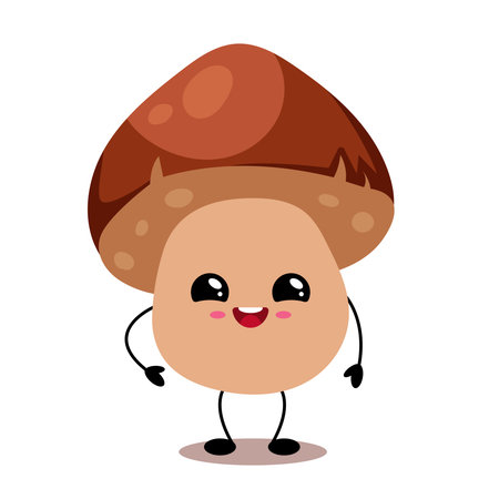 Cute Kawaii Mushroom Character with Big Eyes and Smileのイラスト素材