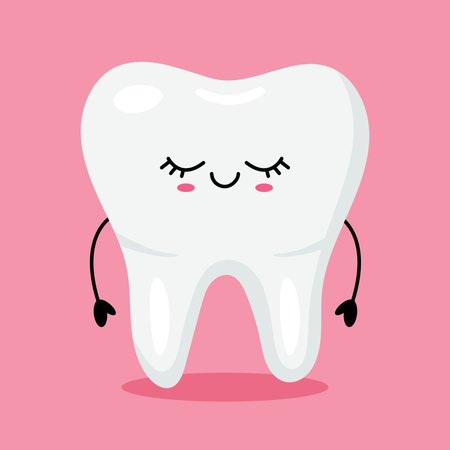 Cute cartoon tooth character with pink backgroundのイラスト素材