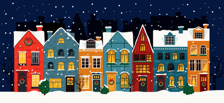 Charming Winter Houses Exquisitely Covered in a Thick Layer of Soft Snow and Iceのイラスト素材