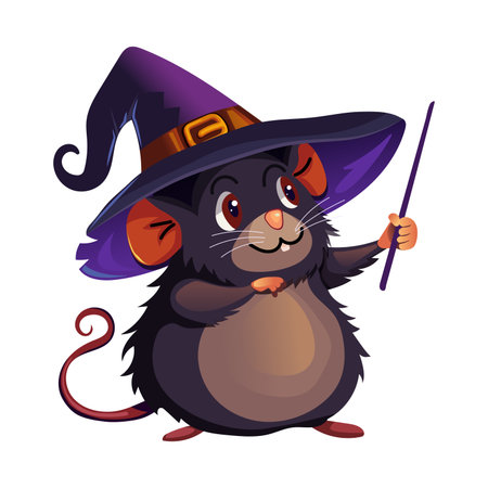 An adorable Cute Cartoon Wizard Mouse character featuring a delightful Magic Wand and Hatのイラスト素材