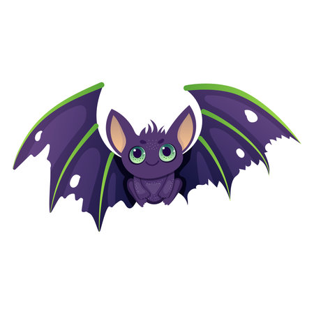 Cute cartoon bat with green wings for Halloweenのイラスト素材