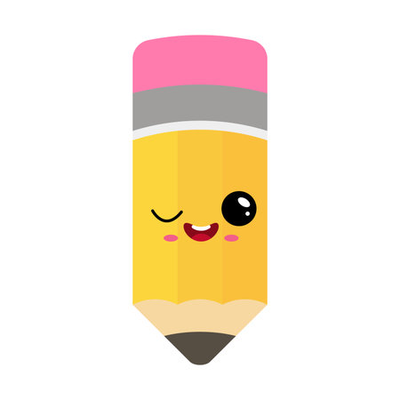 Cute kawaii pencil character winking with smileのイラスト素材