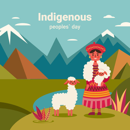 We are celebrating Indigenous Peoples Day by showcasing Traditional Clothing and beautiful alpacaのイラスト素材