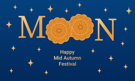 Mid autumn festival banner with moon and rabbit illustrationのイラスト素材