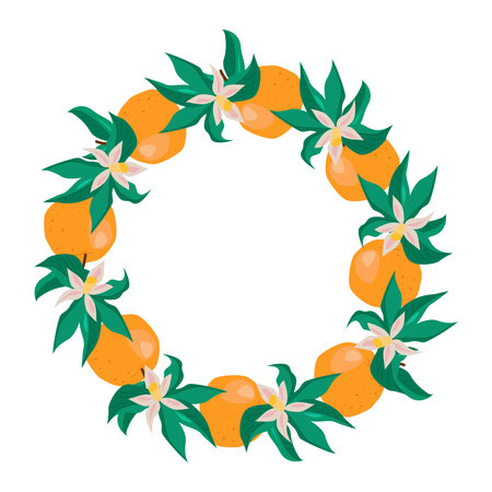 Orange Wreath with Citrus and Green Leavesのイラスト素材