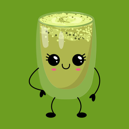 Cute Matcha Kawaii Cup with Happy Expressionのイラスト素材