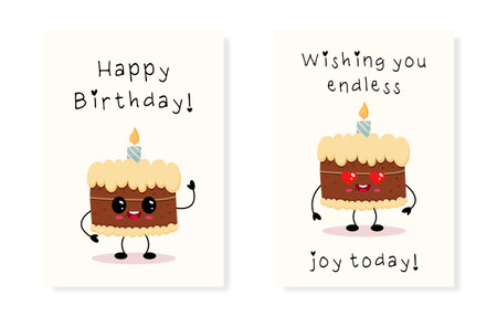 Adorable and Cute Birthday Cake Illustration Accompanied by Happy Wishes and Cheer