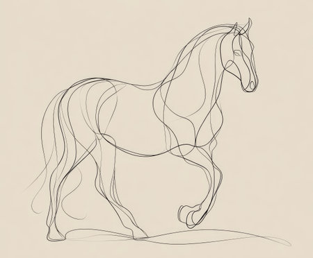 This elegant line art illustration depicts a horse in motion, capturing its graceful form and fluidity. The minimalist design emphasizes the beauty of the horse's movement and anatomyの素材