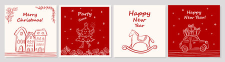 Festive Christmas and New Year greeting card doodle collectionのイラスト素材