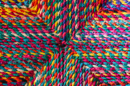 Multicolored knitted fabric background, closeup of photo.の写真素材