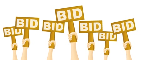 Hands holding BID sign to buy from auction のイラスト素材