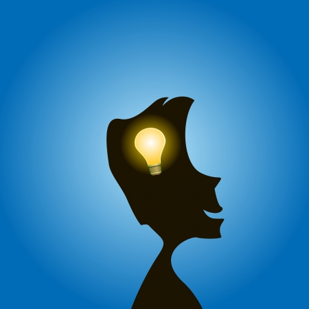 Silhouette of a man with a light bulb in his head のイラスト素材