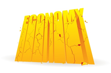Golden economy word blocks crumbling and breaking apart のイラスト素材