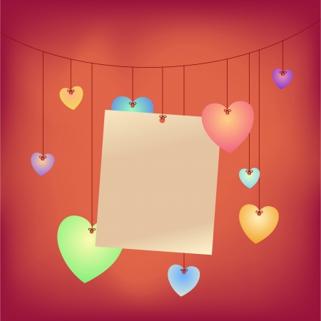 Love note hanging on rope with heart shapes のイラスト素材