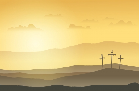 Three crucifixion cross standing on top of the hills のイラスト素材