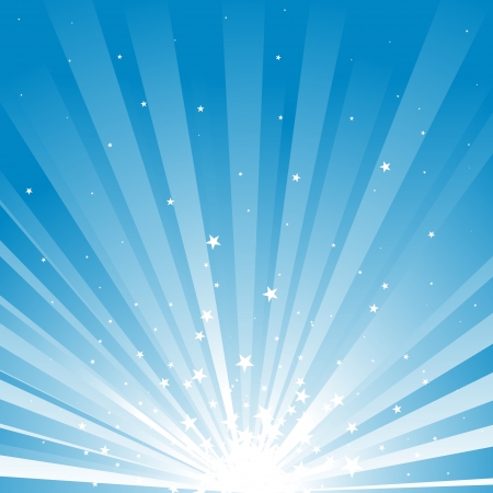 Blue background of stars and rays of light のイラスト素材