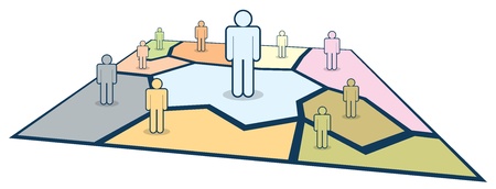 Several figures with their territories illustrating market share のイラスト素材