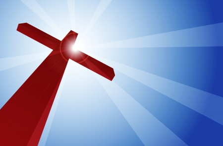 Crimson cross standing high behind a glaring light のイラスト素材