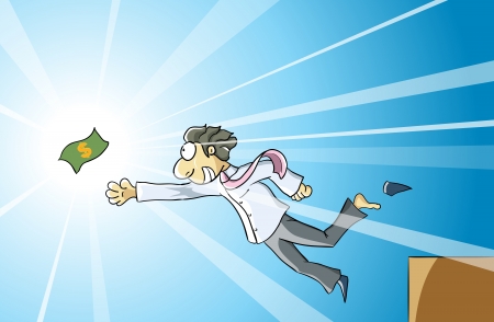 Man pursuing some cash neglecting his safety のイラスト素材