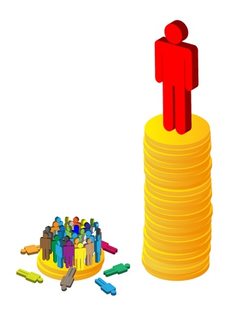 Large figure possessing insurmountable of money while lots of other smaller figure only have a handful のイラスト素材