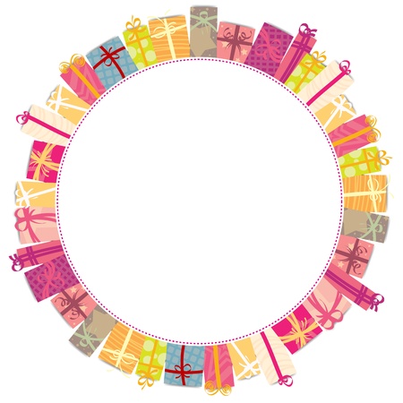Circle frame of various colorful gift wrappings.のイラスト素材