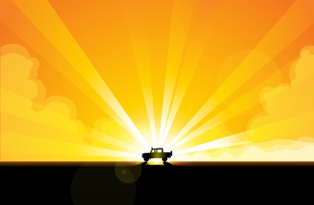 Offroad trail car speeding through the scorching desert.のイラスト素材