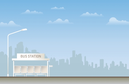 Illustration of a bus station in the city のイラスト素材