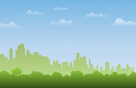 Background of green forest silhouette in the city のイラスト素材