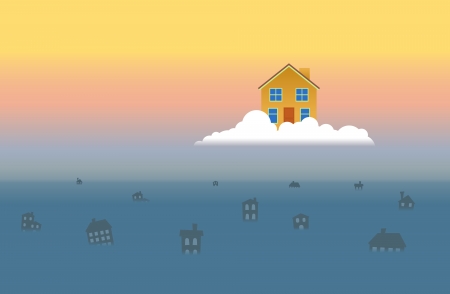 One house on a cloud saved from the great flood that wrecked others のイラスト素材