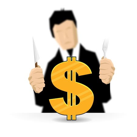 Man preparing to eat a golden dollar  Hope he got a strong teeth のイラスト素材